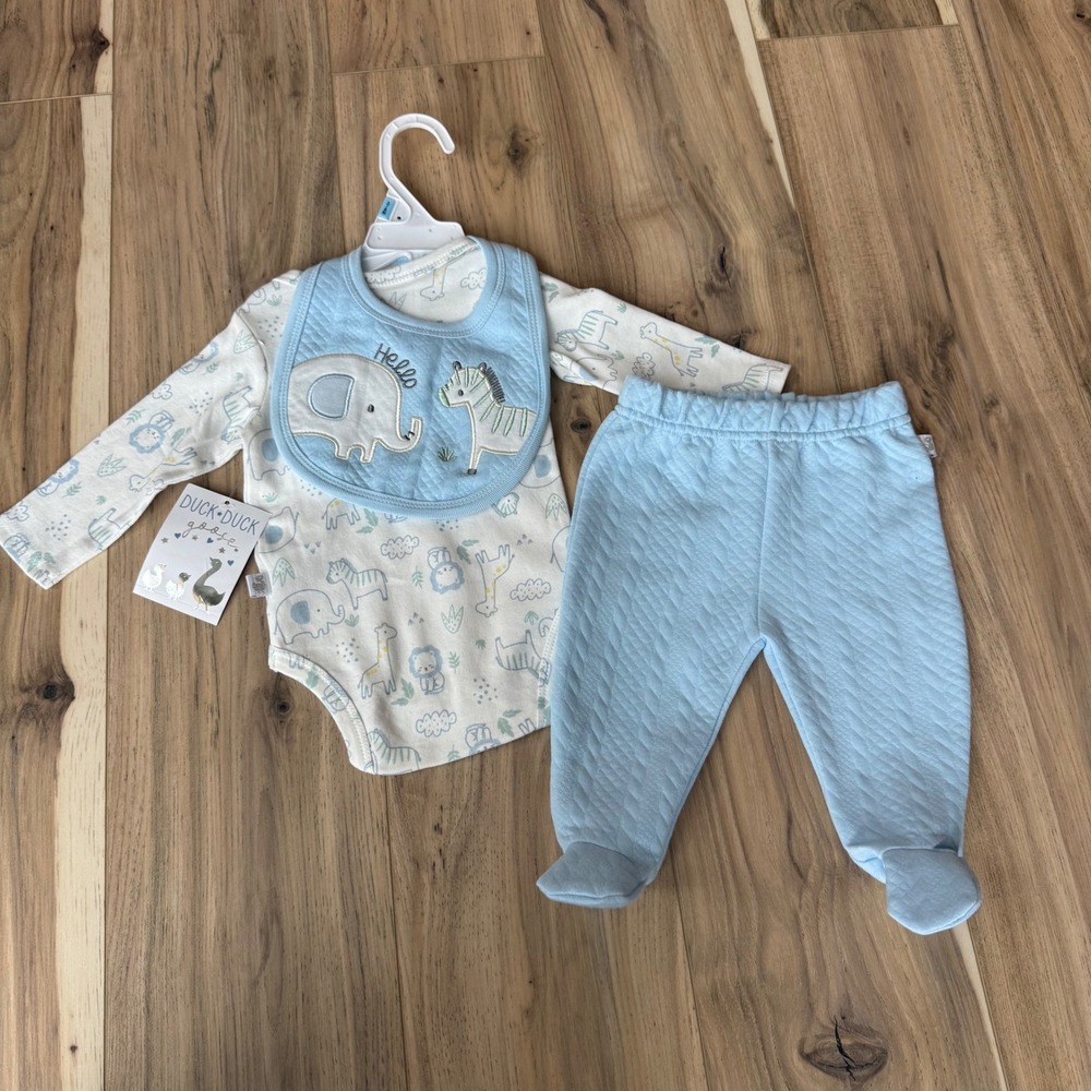 Duck Duck Goose Baby Boys Girls 3 6M 3 Piece Outfit Bodysuit Pants bib ‎ Animals